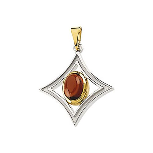 Sterling Silver 14k Yellow Gold Oval Mozambique Garnet Pendant