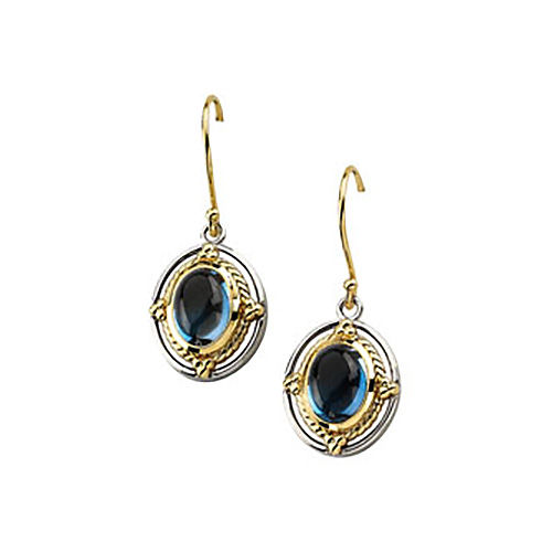 Sterling Silver 14kt Gold 8x6mm London Blue Topaz Earrings