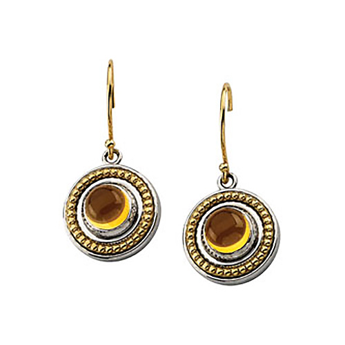 Sterling Silver 14kt Gold 6mm Citrine Cabochon Earrings