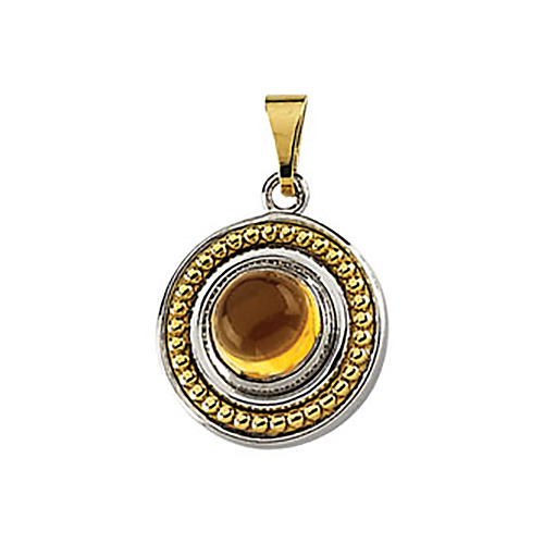 Sterling Silver and 14kt Gold Citrine Cabochon Pendant