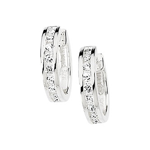 Sterling Silver Cubic Zirconia Round Hinged Hoop Earrings 14.7mm