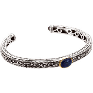 Sterling Silver Genuine Lapis & Blue Sapphire Bracelet