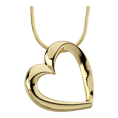 14kt Yellow Gold 7/8in Heart Pendant on a 18in Round Snake Chain