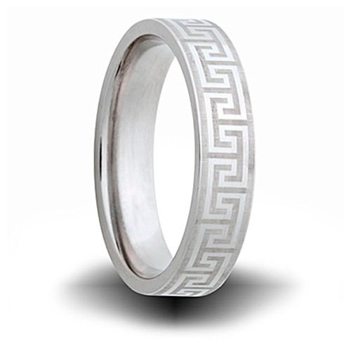 Greek Key Pattern Titanium 6mm Pipe Cut Ring
