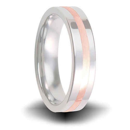 Cobalt 6mm Pipe Cut Ring with 14kt Rose Gold Inlay