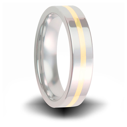 Cobalt 6mm Pipe Cut Ring with 14kt Yellow Gold Inlay