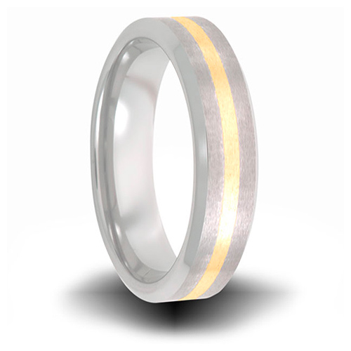 Cobalt 6mm Brushed Pipe Cut Ring with 14kt Yellow Gold Inlay