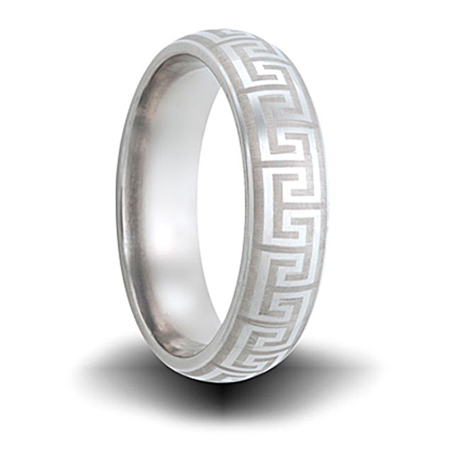 Cobalt 6mm Domed Ring with Greek Pattern
