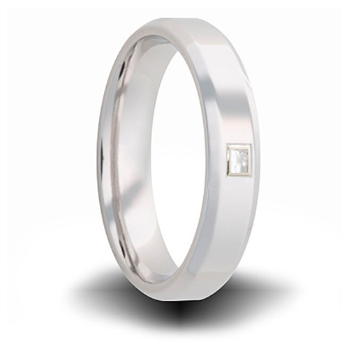 Cobalt 6mm Beveled Ring with Square Diamond Accent