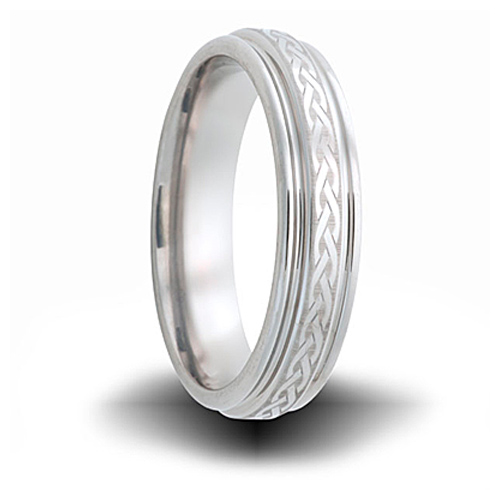 Cobalt 6mm Weave Pattern Ring with Grooved Edges