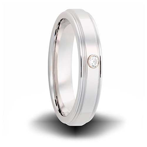 Cobalt 6mm Grooved Ring with Diamond Accent