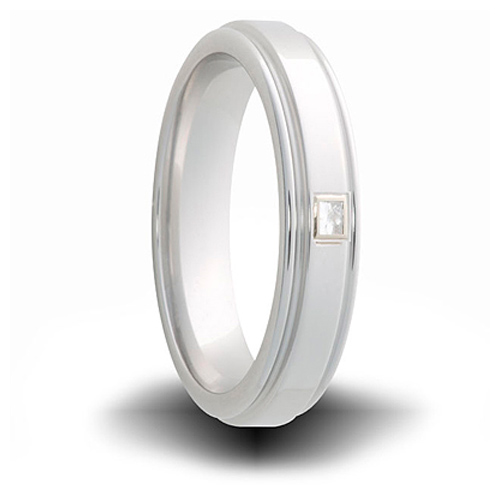 Cobalt 6mm Grooved Ring with Square Diamond Accent