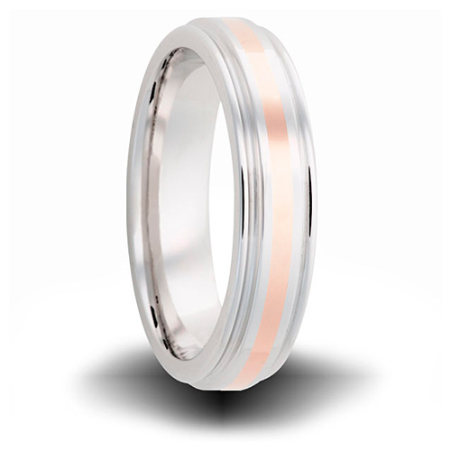 Cobalt 6mm Grooved Ring with 14kt Rose Gold Inlay