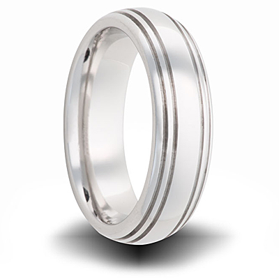 Cobalt 6mm Polished Domed Wedding Band with Four Grooves
