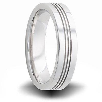 Cobalt 6mm Polished Flat Wedding Band with Three Grooves