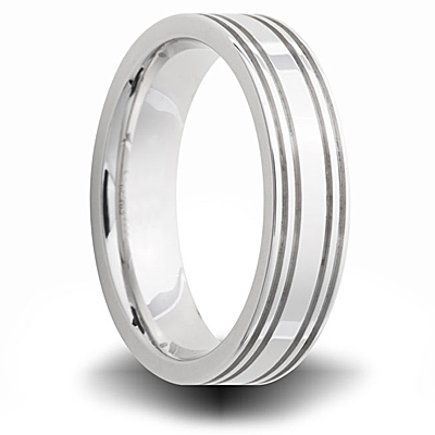 Cobalt 6mm Polished Pipe Cut Wedding Band with Grooves