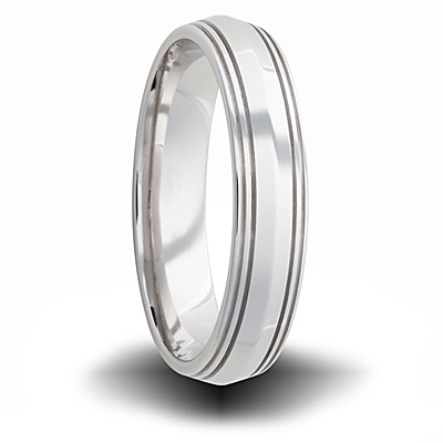 Cobalt 6mm Polished Tapered Wedding Band with Grooves