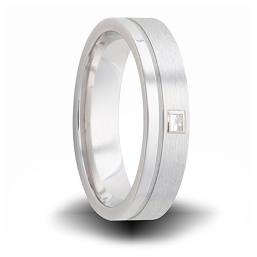 Cobalt 6mm Dual Finish Ring with Square Diamond Accent