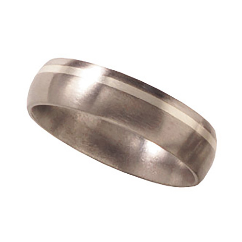 Titanium 6mm Satin Wedding Band with Offset Sterling Silver Inlay