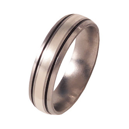 Titanium 6mm Satin Domed Band with Sterling Silver Inlay