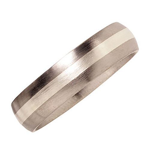 6mm Titanium Wedding Band Satin Domed with Sterling Silver Inlay