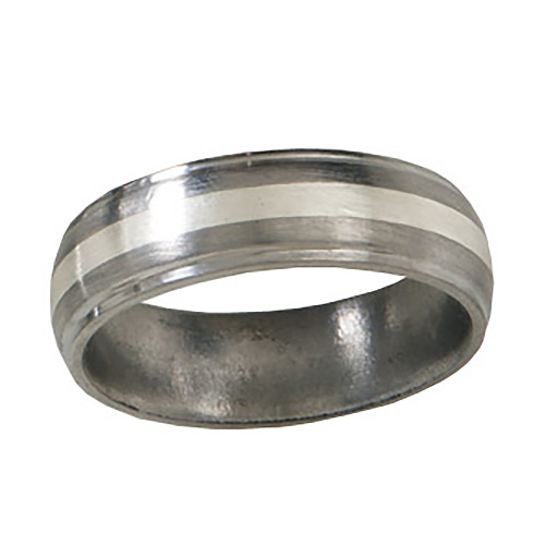 Titanium 6mm Satin Wedding Band Sterling Silver Inlay Grooved Edges