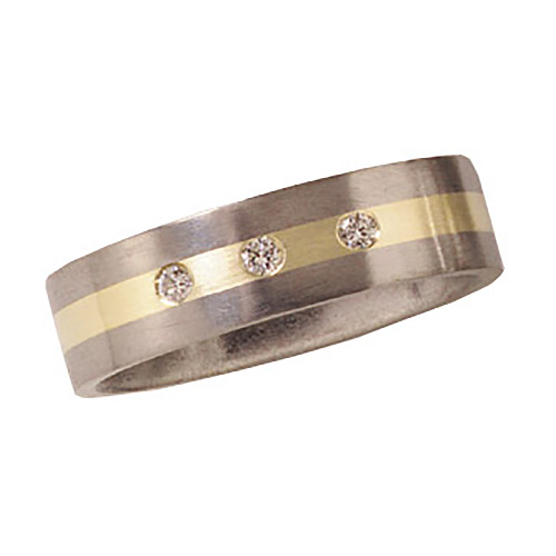 6mm Titanium Band Satin with Diamonds and 14K Gold Inlay