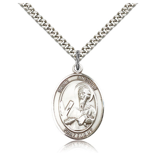 Sterling Silver 1in St Andrew Medal & 24in Chain
