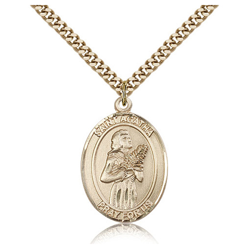 Gold Filled 1in St Agatha Medal & 24in Chain