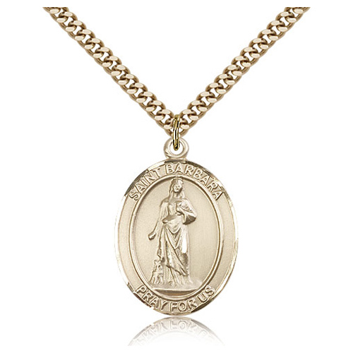 Gold Filled 1in Oval St Barbara Medal & 24in Chain
