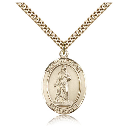 Gold Filled 1in Oval St Barbara Medal & 24in Chain