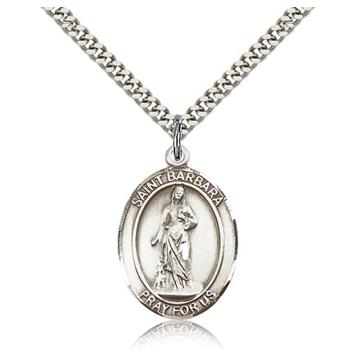 Sterling Silver 1in St Barbara Medal & 24in Chain