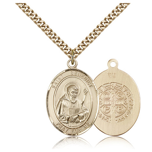 Gold Filled 1in Oval St Benedict Medal & 24in Chain