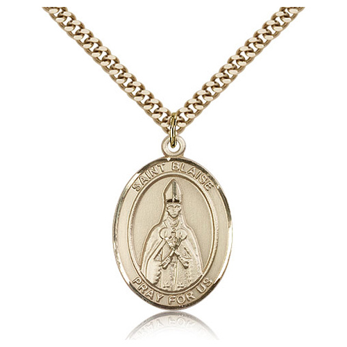 Gold Filled 1in St Blaise Medal & 24in Chain