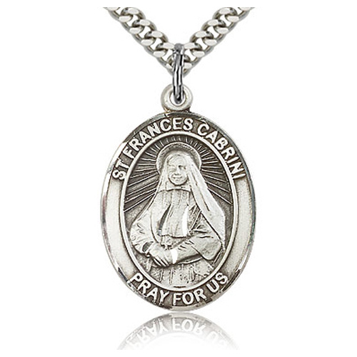 Sterling Silver 1in St Frances Cabrini Medal & 24in Chain