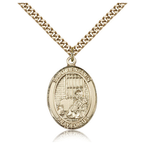 Gold Filled 1in St Benjamin Medal & 24in Chain