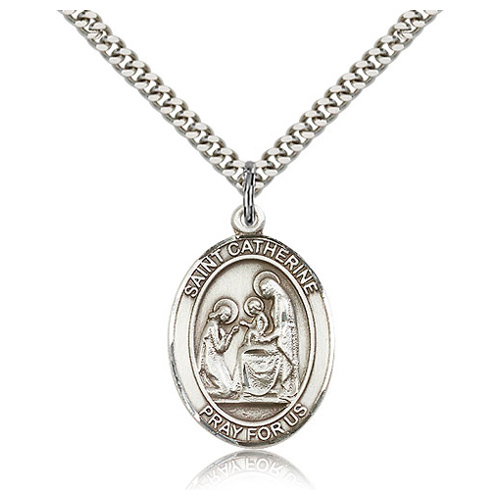 Sterling Silver 1in St Catherine of Siena Medal & 24in Chain