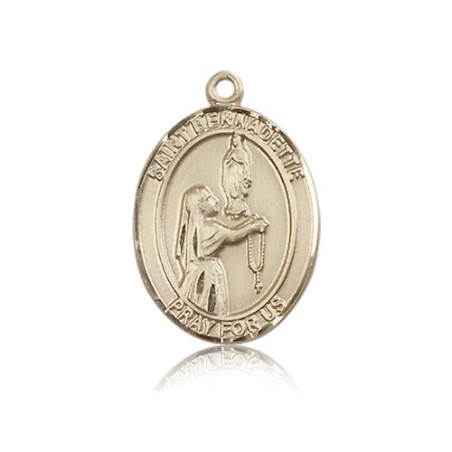 14kt Yellow Gold 1in St Bernadette Medal