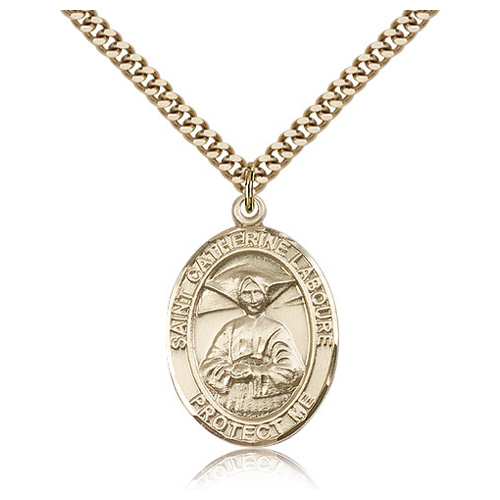 Gold Filled 1in St Catherine Laboure Medal & 24in Chain