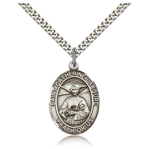 Sterling Silver 1in St Catherine Laboure Medal & 24in Chain