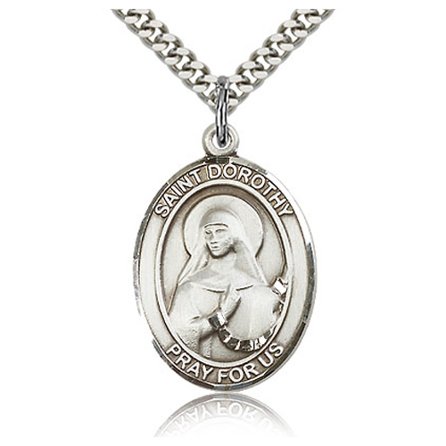Sterling Silver 1in Oval St Dorothy Medal & 24in Chain