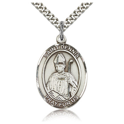 Sterling Silver 1in St Dennis Medal & 24in Chain