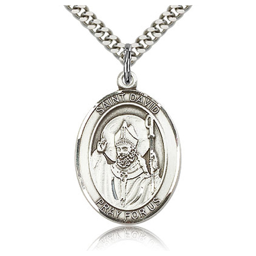 Sterling Silver 1in St David Medal & 24in Chain