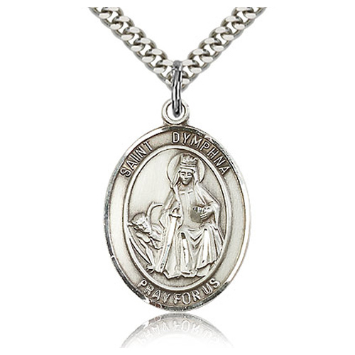 Sterling Silver 1in St Dymphna Medal & 24in Chain