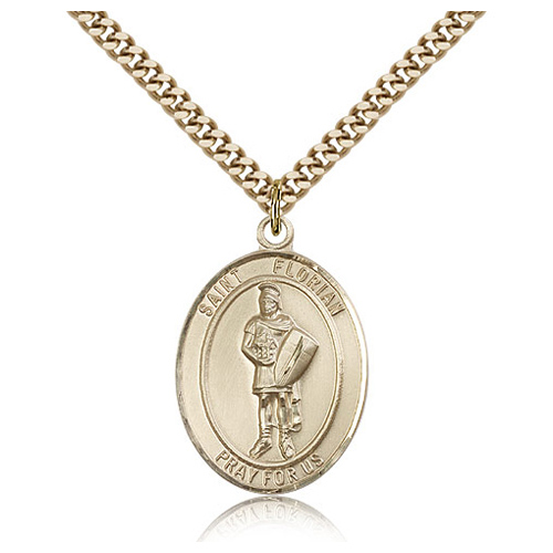 Gold Filled 1in Oval St Florian Medal & 24in Chain