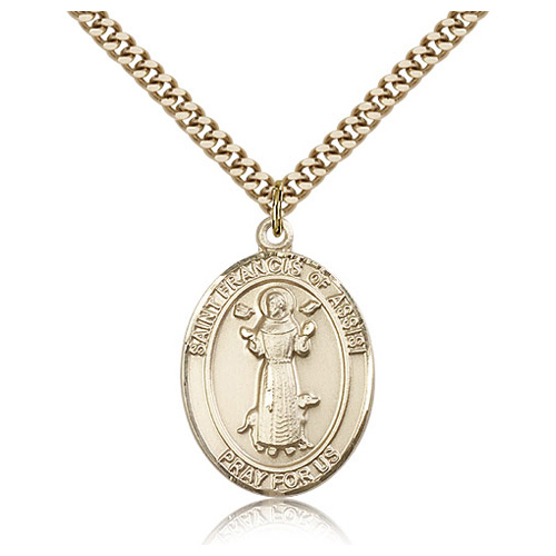 Gold Filled 1in Oval St Francis Medal & 24in Chain