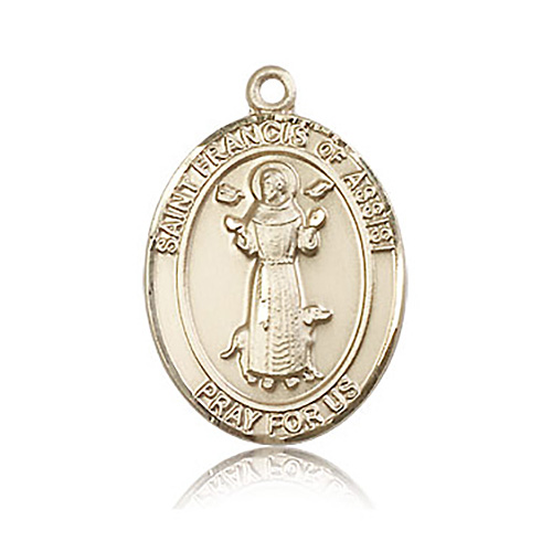14kt Yellow Gold 1in St Francis Medal