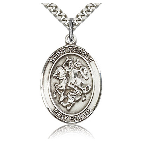 Sterling Silver 1in St George Medal & 24in Chain