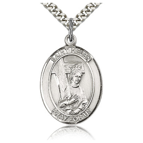 Sterling Silver 1in St Helen Medal & 24in Chain