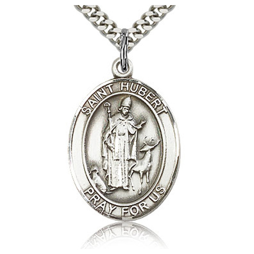 Sterling Silver 1in St Hubert Medal & 24in Chain